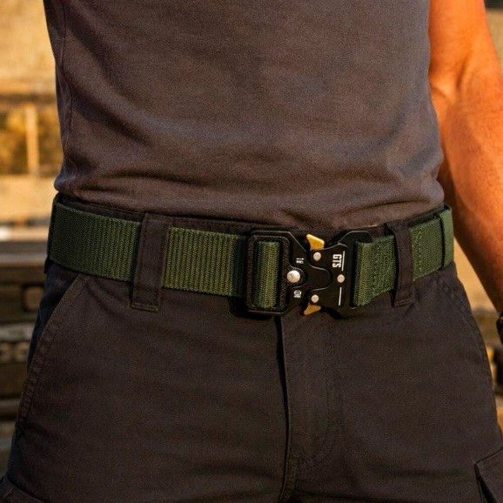 GTS Green Emergency Lightweight Webbed Tactical Belt W/Quick Release Buckle